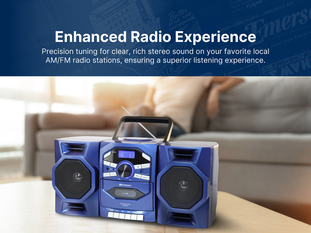 Portable CD & Cassette Stereo Boombox with AM/FM Radio – EMERSONAUDIO