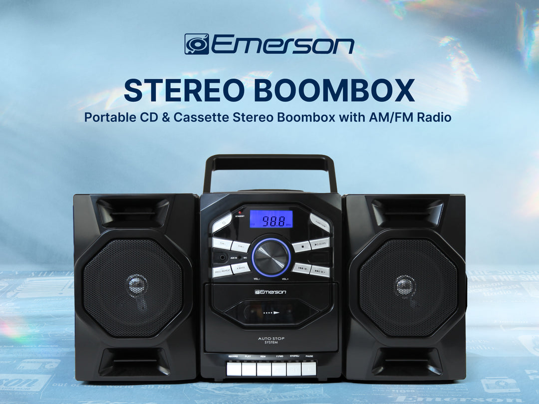 Portable CD & Cassette Stereo Boombox with AM/FM Radio – EMERSONAUDIO