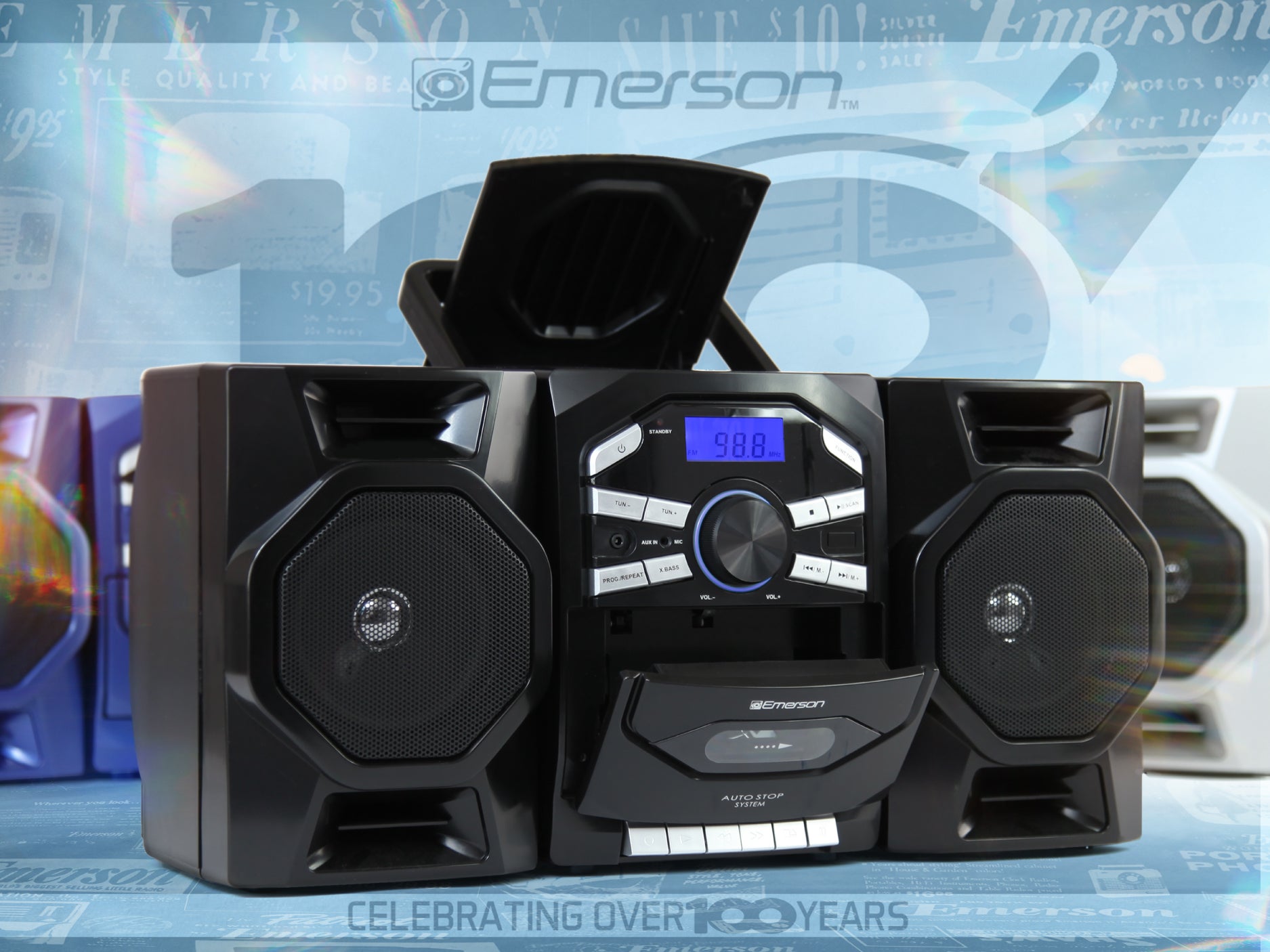 Portable CD & Cassette Stereo Boombox with AM/FM Radio – EMERSONAUDIO