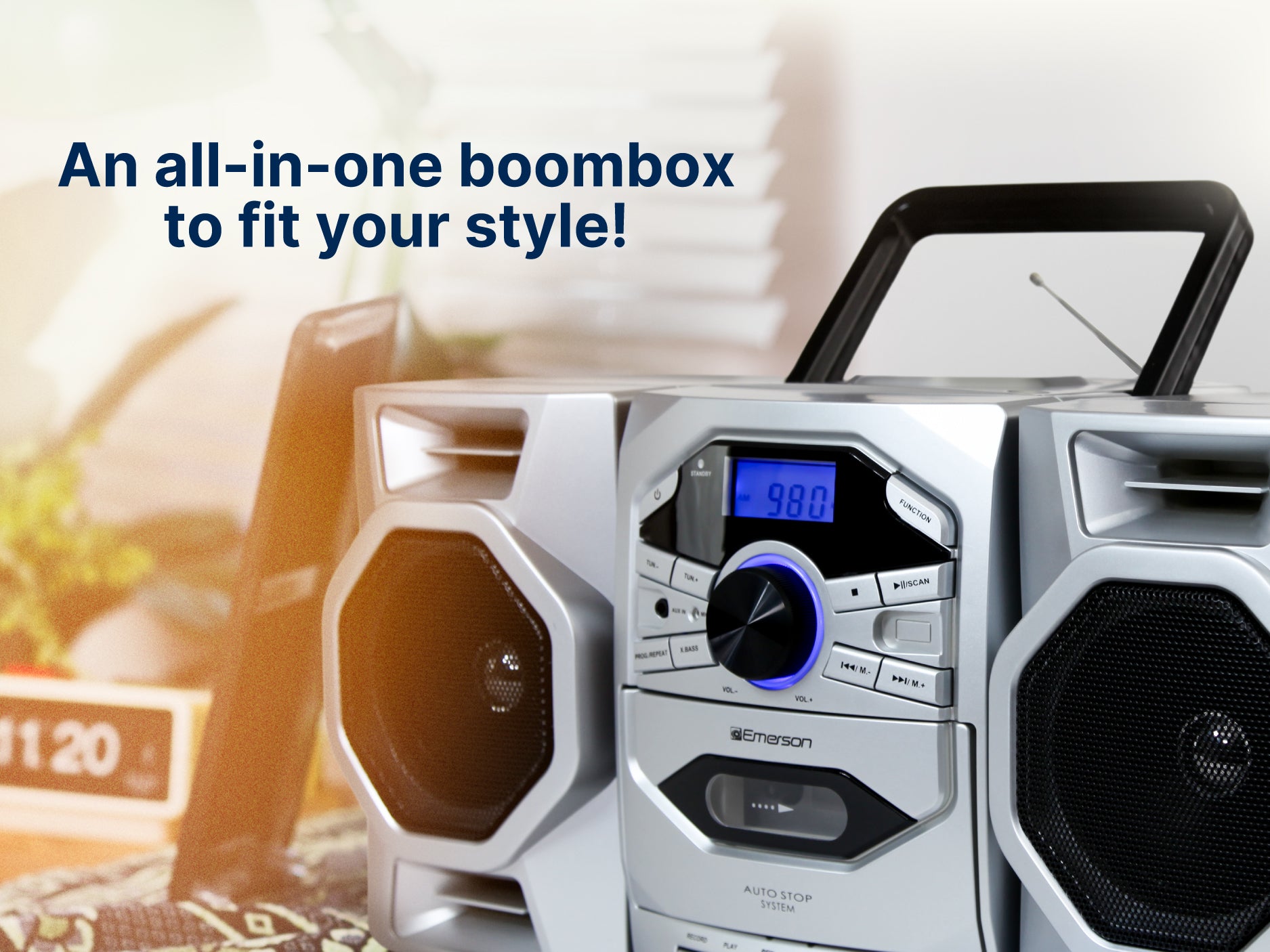 Portable CD & Cassette Stereo Boombox with AM/FM Radio