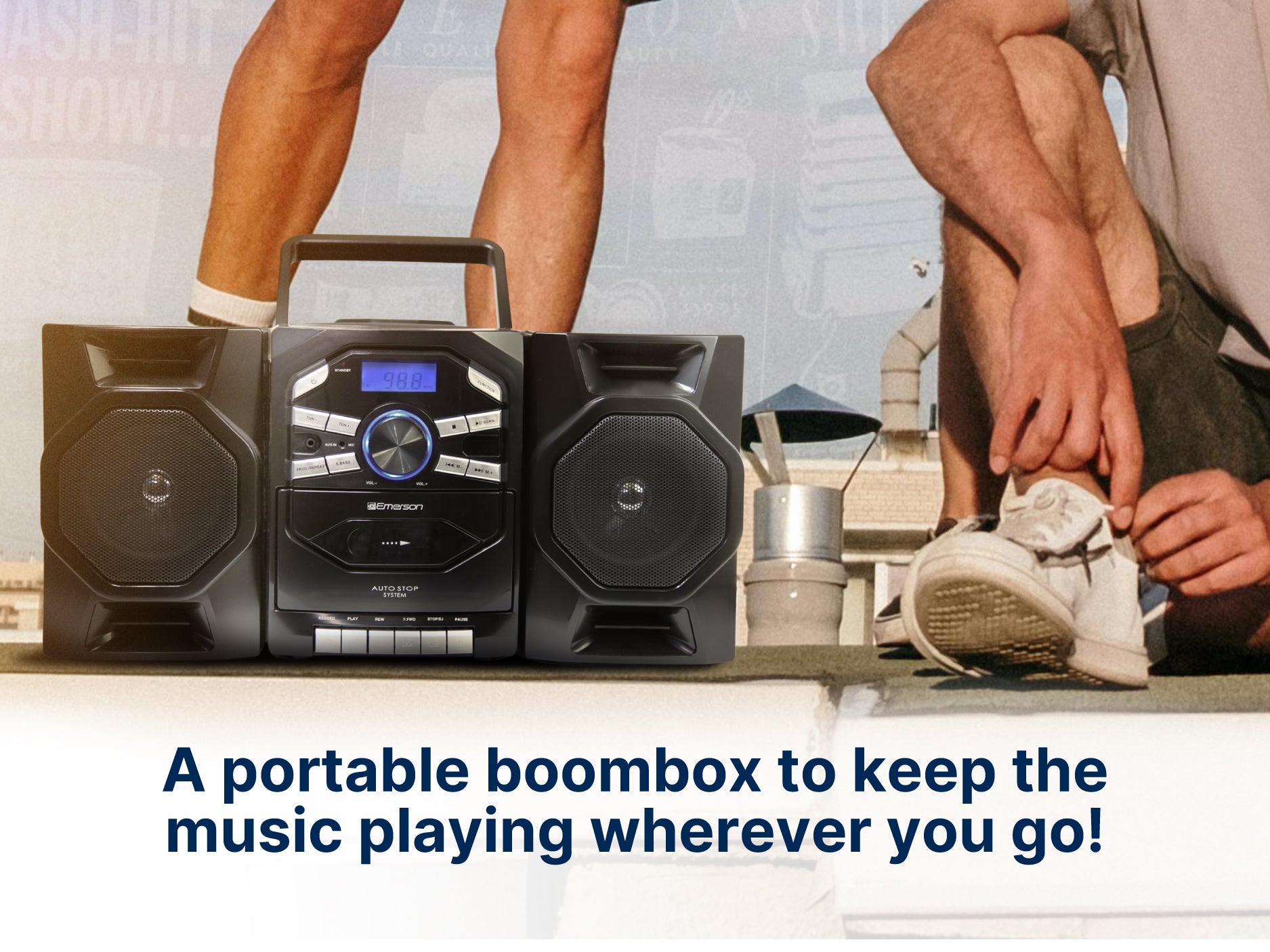 Portable CD & Cassette Stereo Boombox with AM/FM Radio