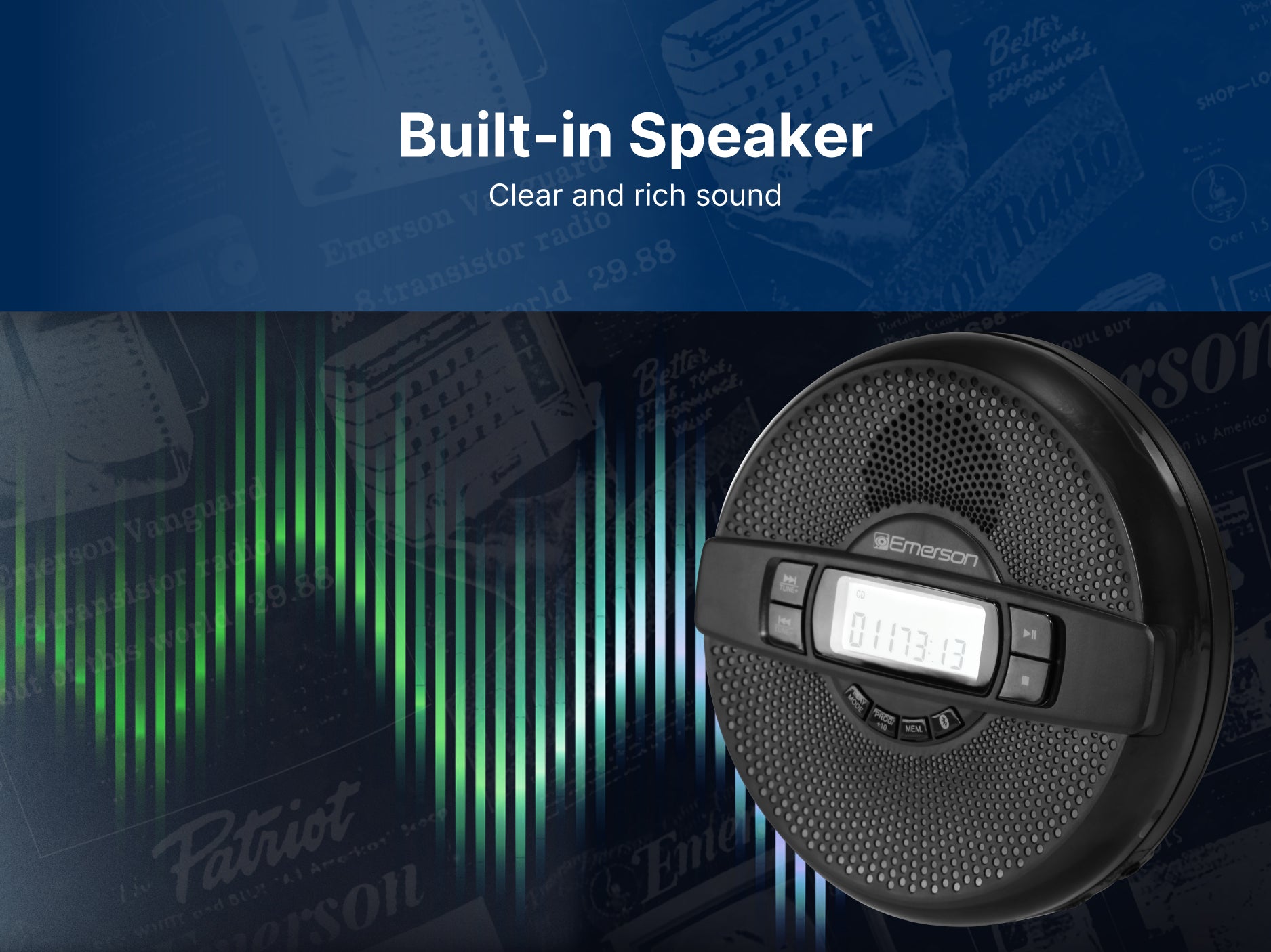 Portable Bluetooth® CD Player with FM Radio & Speaker