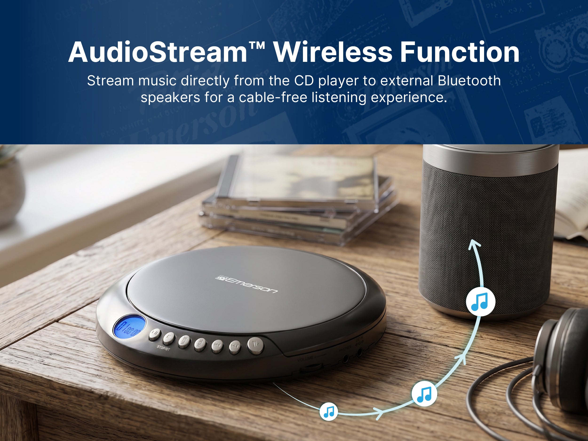 Portable Bluetooth® CD Player with FM Radio and AudioStream™