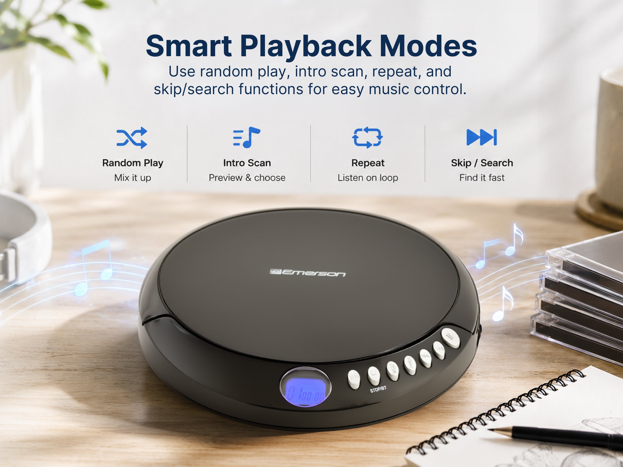 Portable Bluetooth® CD Player with FM Radio and AudioStream™