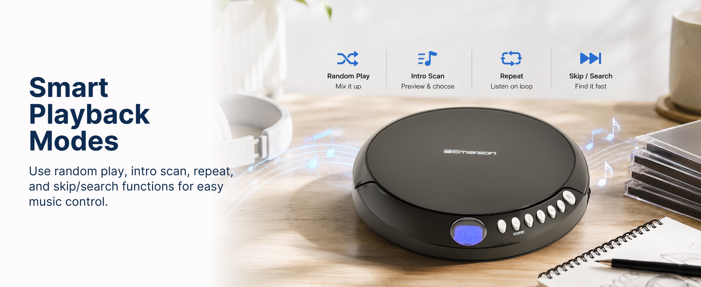 Portable Bluetooth® CD Player with FM Radio and AudioStream™