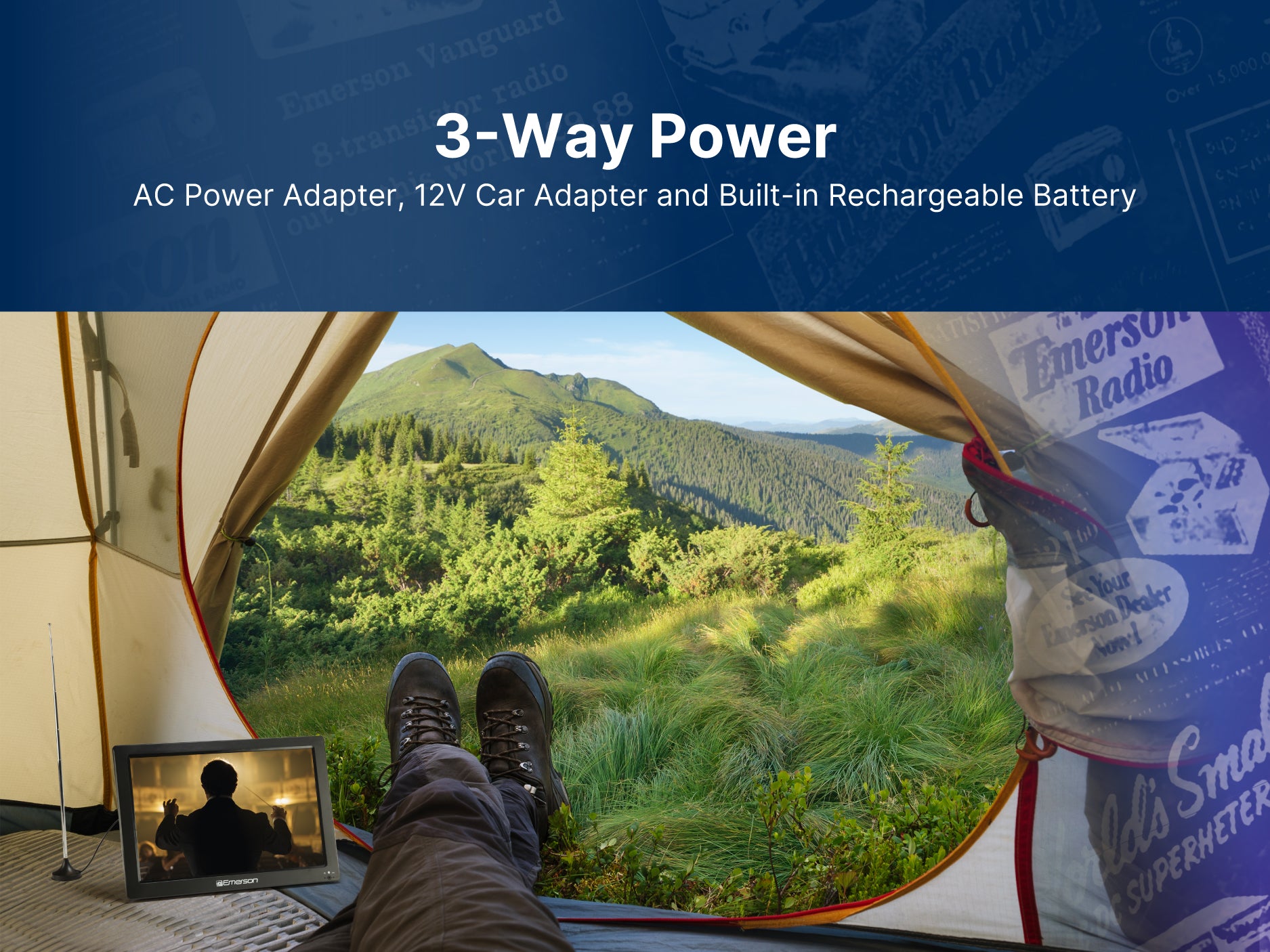 Portable 13.3" Digital TV with Built-in Rechargeable Battery and DC Car Adapter