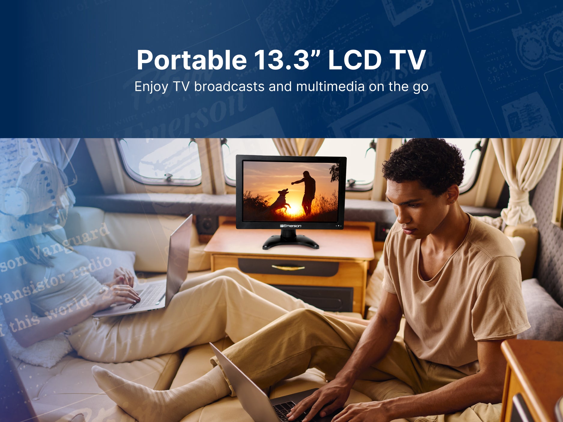 Portable 13.3" Digital TV with Built-in Rechargeable Battery and DC Car Adapter